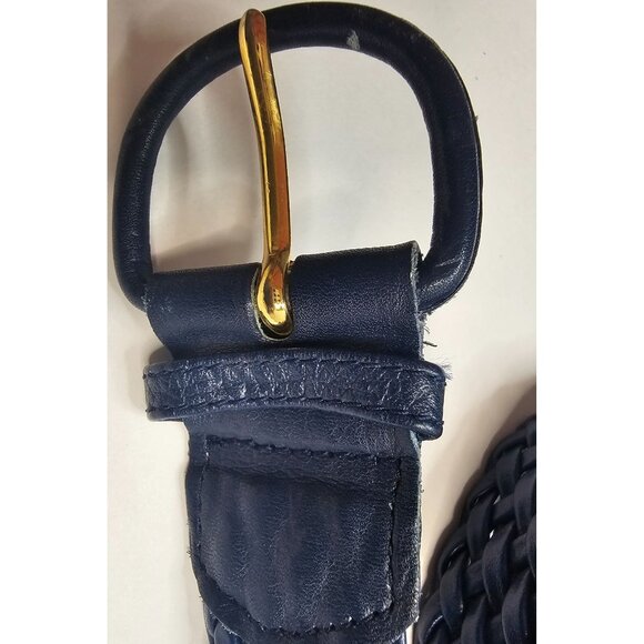 Genuine Leather Braided Belt ML Made In Taiwan Navy Blue 33" Long - Picture 2 of 8